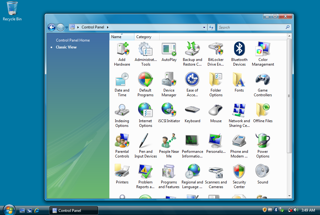 Windows Vista Classic Control Panel