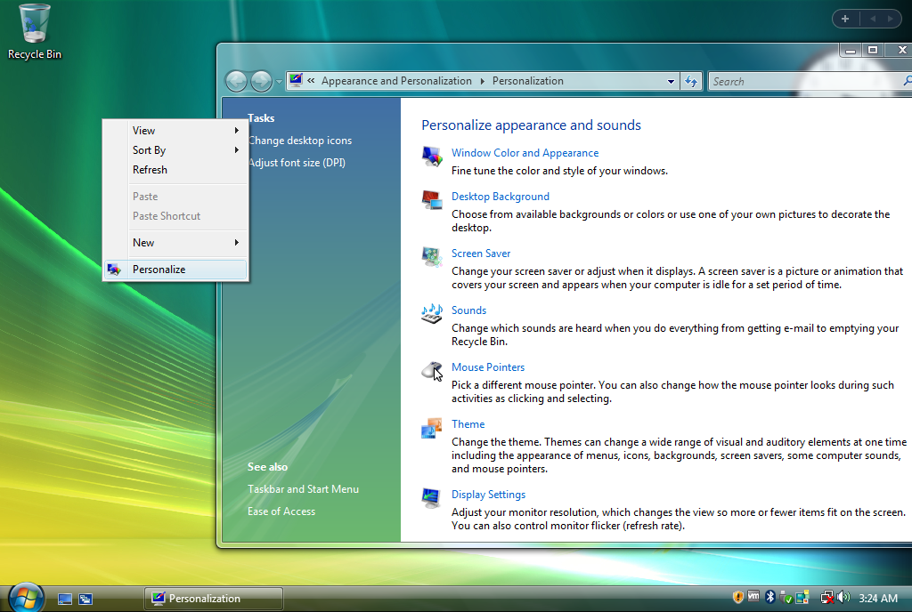 Windows Vista Personalize