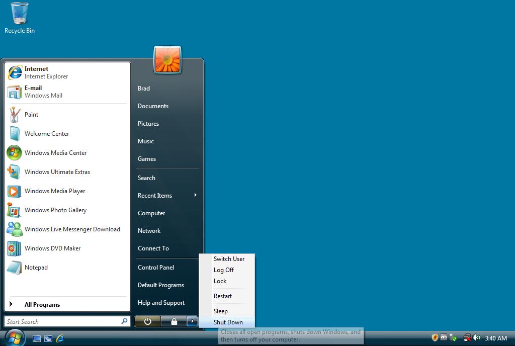 Windows Vista Shutdown