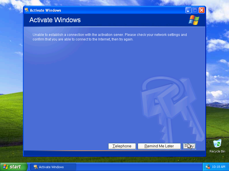 Windows XP Activation Fail