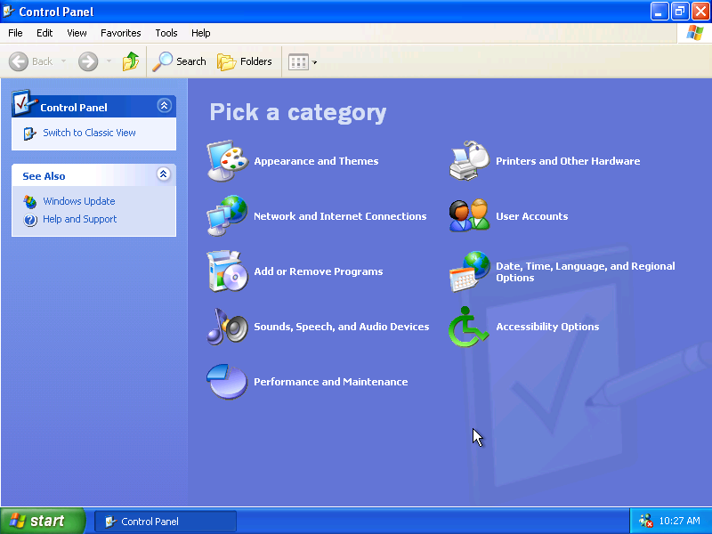 Windows XP Webby control panel