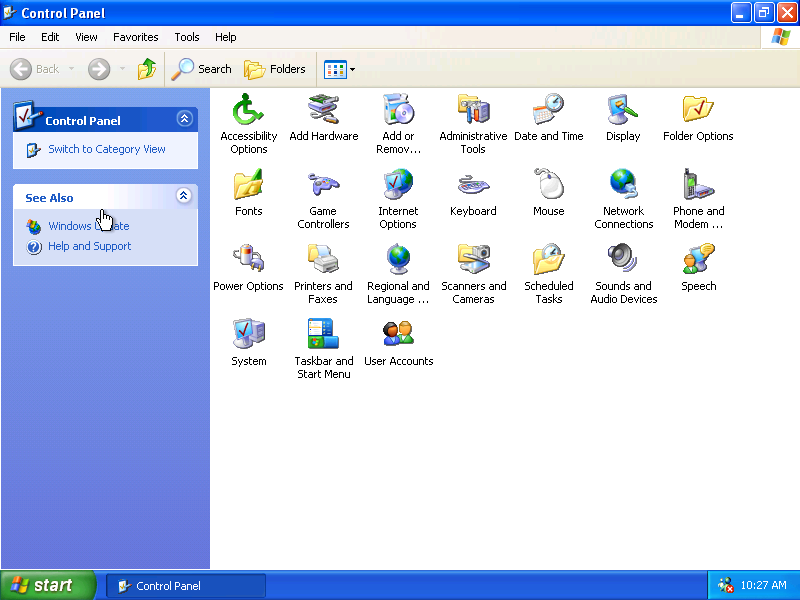 Windows XP Normal control panel